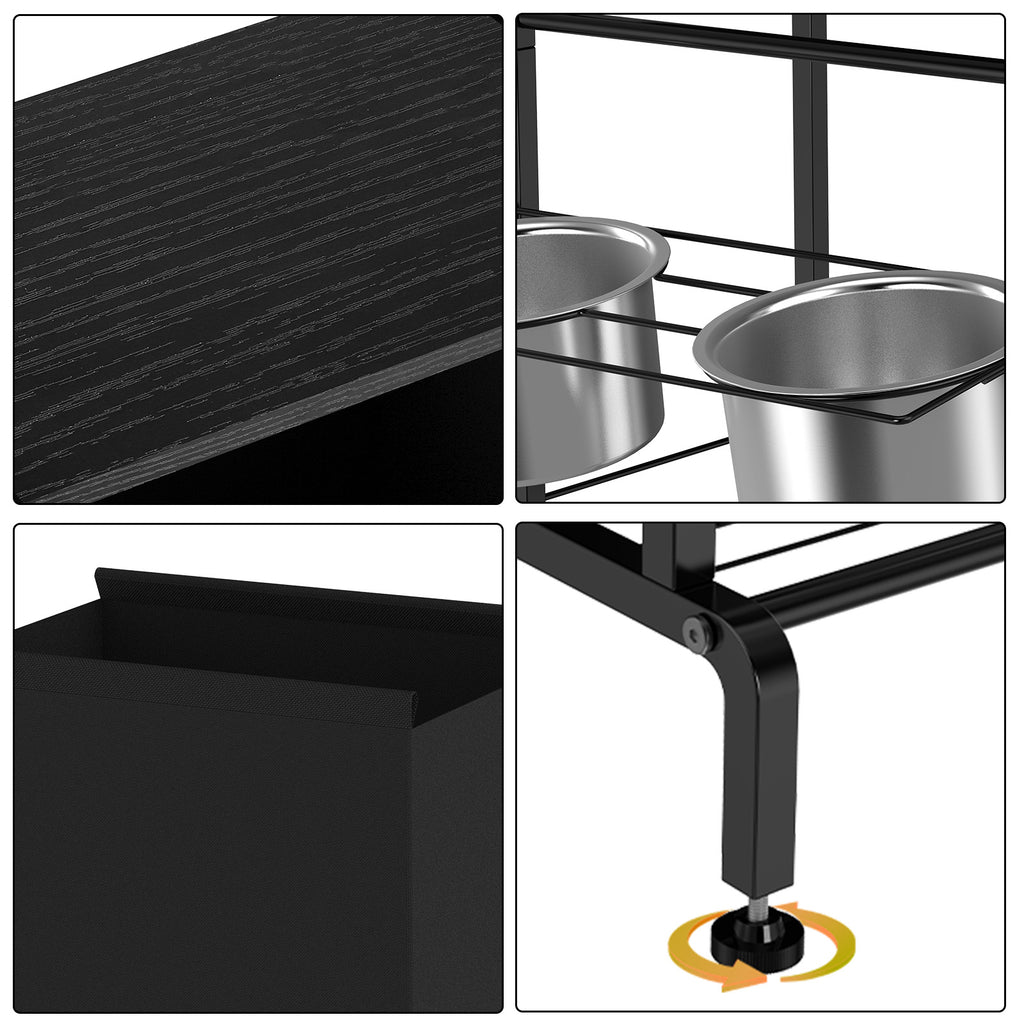 2 Bowl Elevated Dog Feeder with Adjustable Height, Raised Pet Feeding Station Cabinet with Toy Storage Basket, Divided Storage Space & Food Bowls, Pet Storage Organizer for Dog Supplies