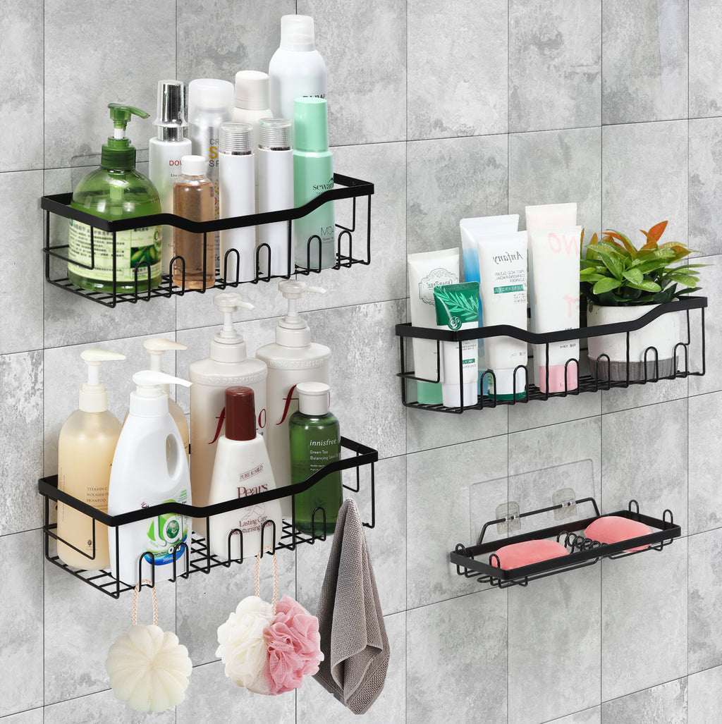 4 Pack Shower Caddy Wall Hung Bathroom Organizer, Sticky Storage Basket, Easy Installation