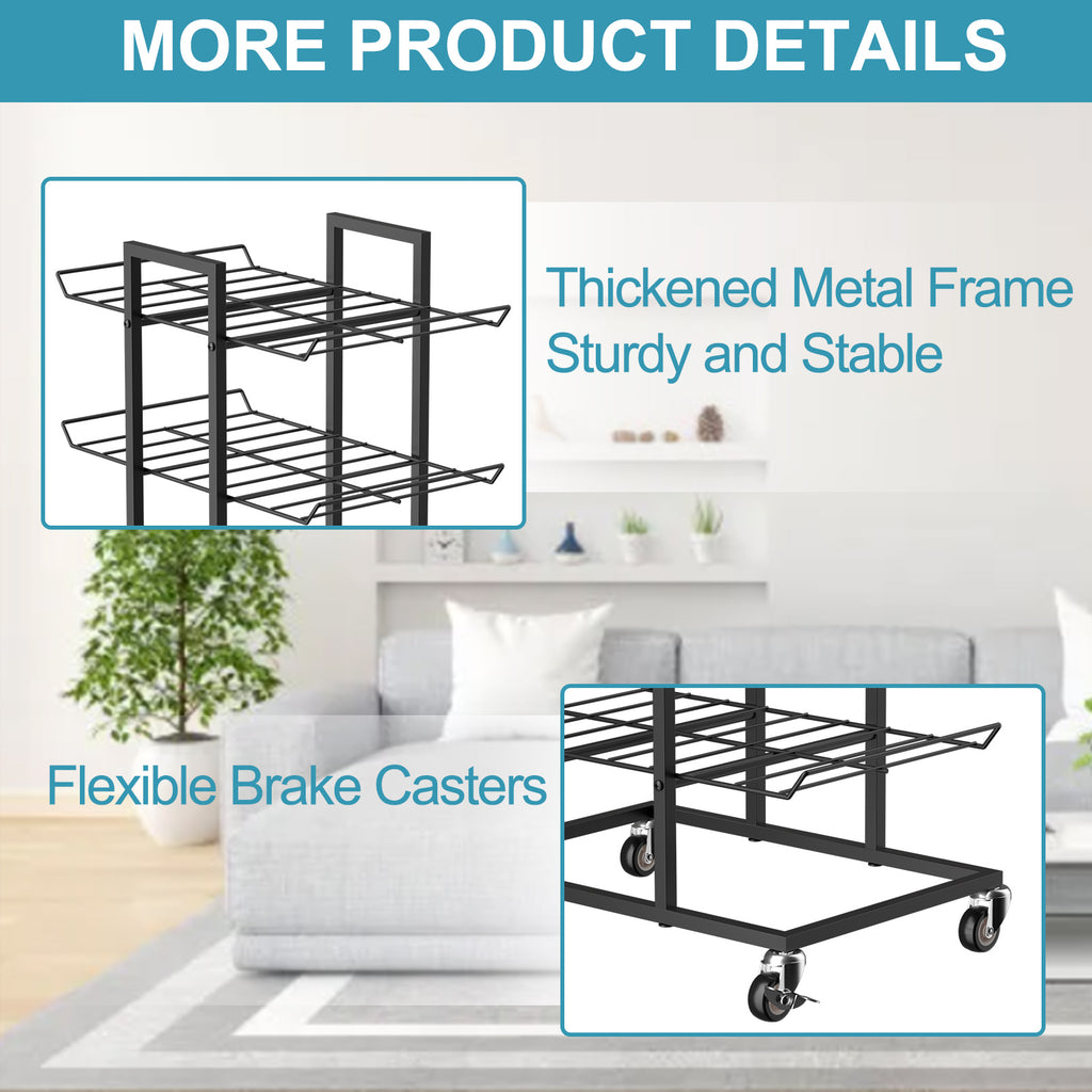 5 Tier Rolling Water Bottle Organizer Stand with Lockable Casters, Black Metal Beverage Bottle Storage Rack, Freestanding Water Bottle Holder for Kitchen Pantry Cabinet Garage