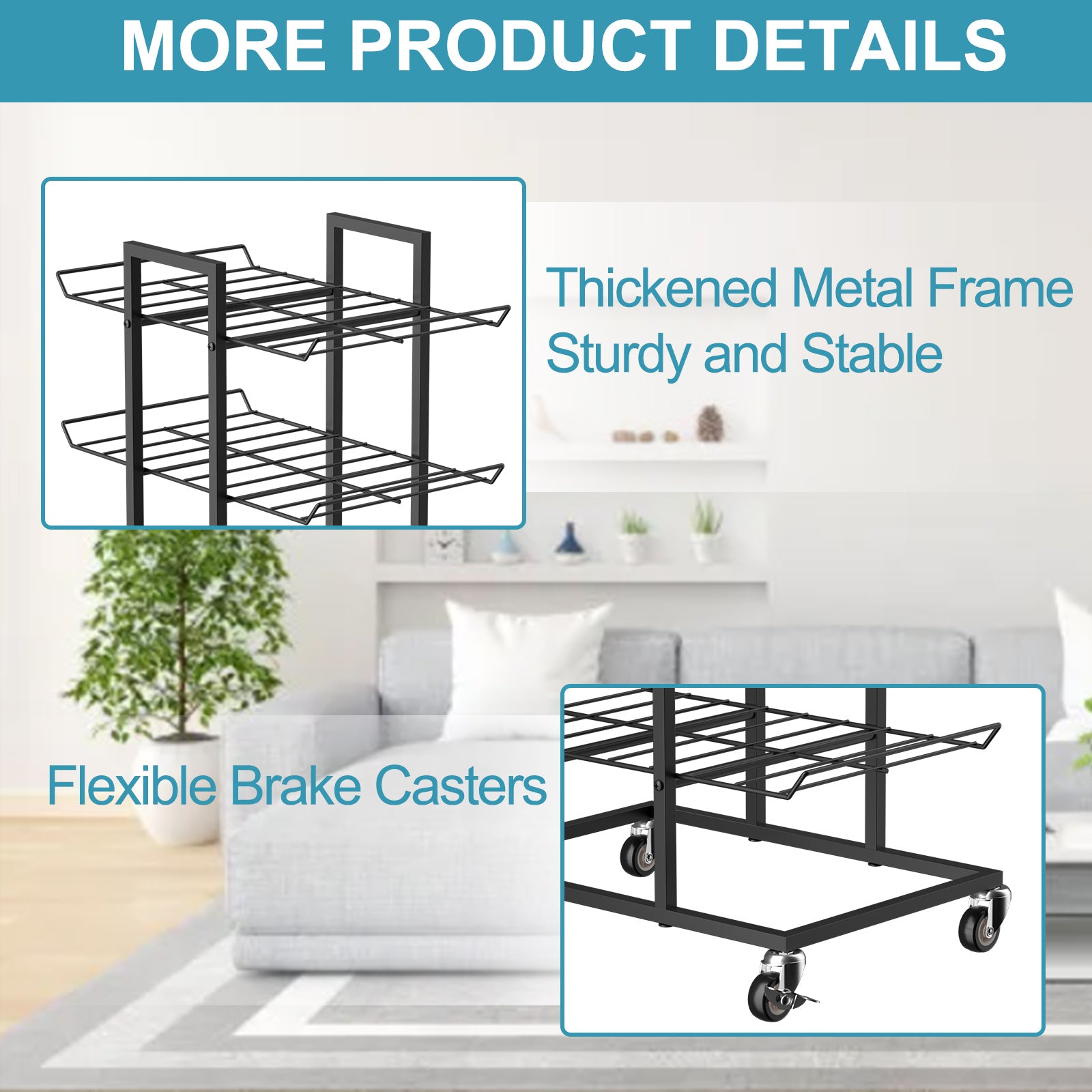 5 Tier Rolling Water Bottle Organizer Stand with Lockable Casters, Black Metal Beverage Bottle Storage Rack, Freestanding Water Bottle Holder for Kitchen Pantry Cabinet Garage