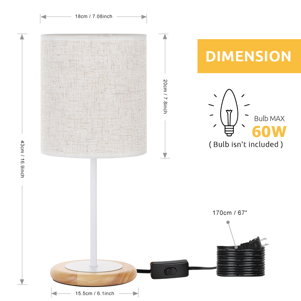 Modern Desk Lamp, Nightstand Lamp for Bedroom, Office, College Dorm, Living Room with Linen Fabric Lamp Shade and Wooden Base
