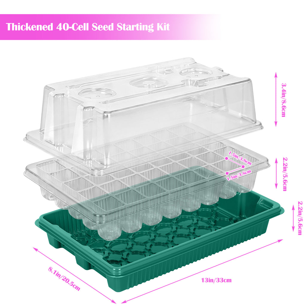 Seed Starter Tray with Grow Light, 2pcs 80 Cells Seedling Tray Kit with Humidity Hood and Drainage Hole, Adjustable Light & Timing, Perfect for Indoor Seed Cultivation
