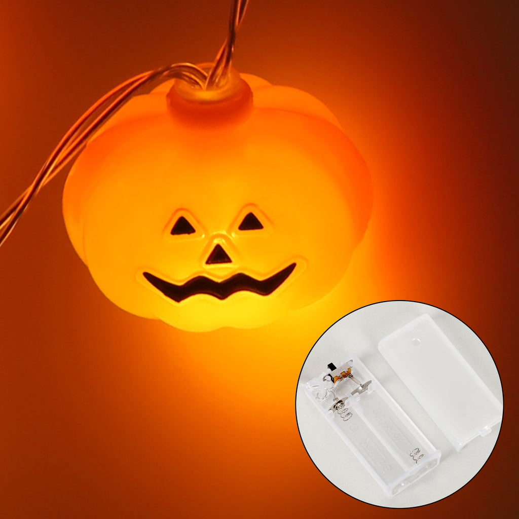 Halloween Pumpkin String Lights, 6.5ft 10 LED Jack-O-Lantern Lights, Battery Operated Plastic Pumpkin Fairy Lights for Indoor Halloween Party Decorations