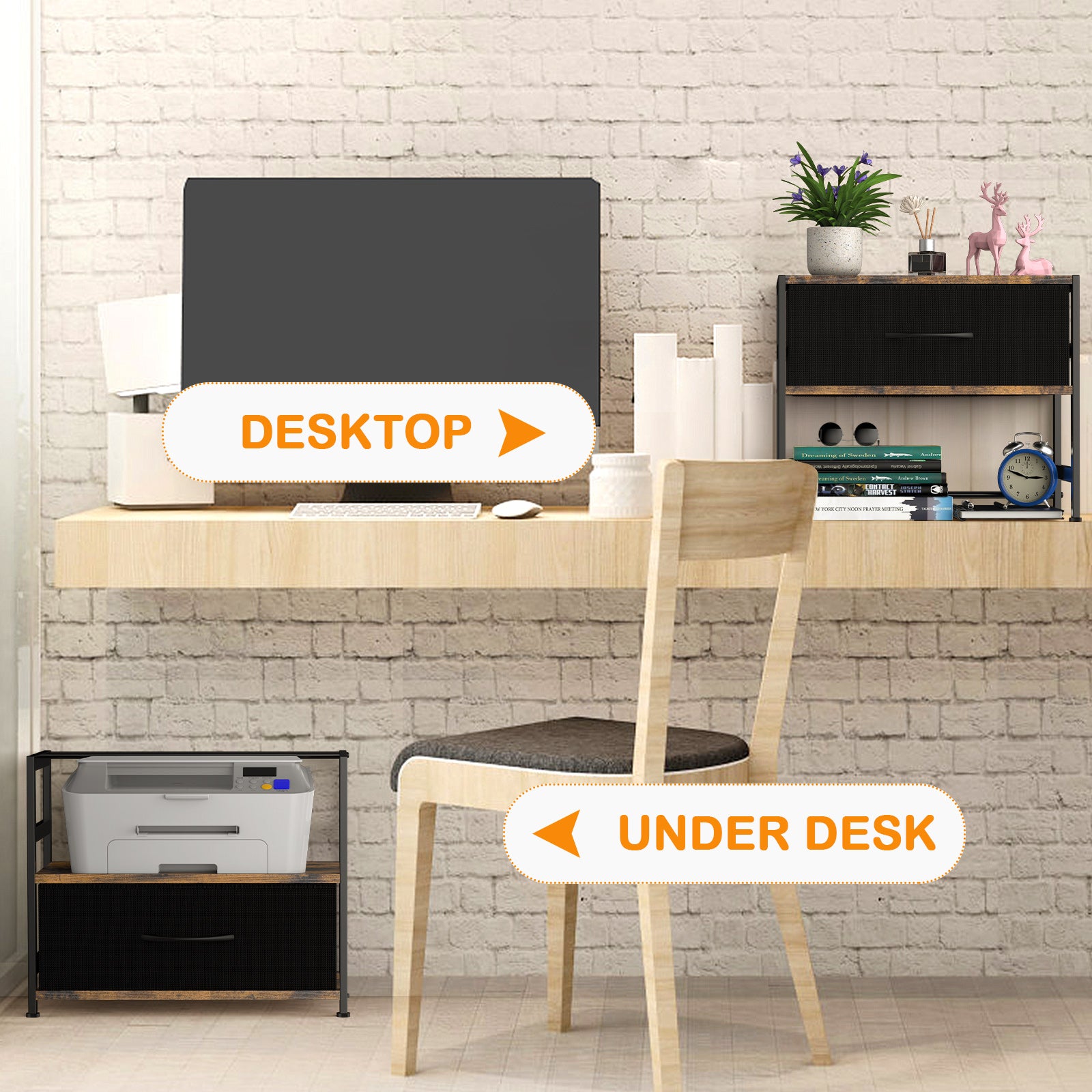 Desktop Printer Stand with Large Fabric Storage Drawer