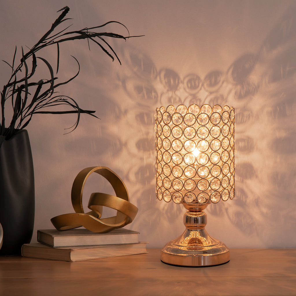 Elegant Small Crystal Gold Desk Lamp, Modern Bedside Nightstand Lamp for Kids' Room & Living Room