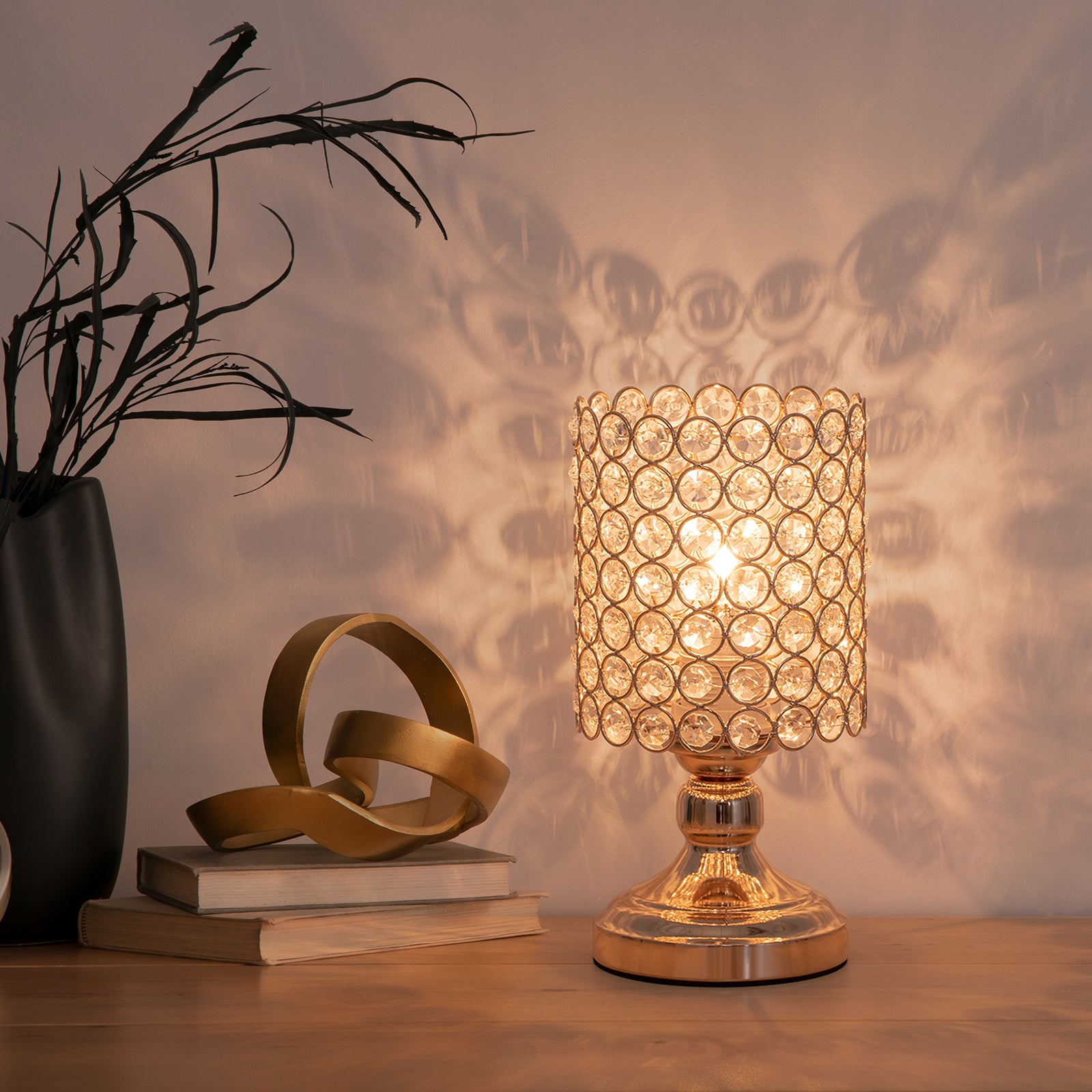 Elegant Small Crystal Gold Desk Lamp, Modern Bedside Nightstand Lamp for Kids' Room & Living Room