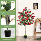 6ft Artificial Camellia Tree, Large Red Faux Blooming Tree in Pot, Tall Silk Floral Plant for Indoor Home Office & Front Door Decor