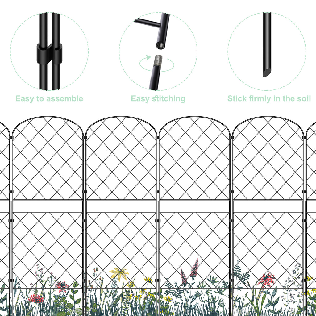 10-Pack Decorative Metal Garden Fence Panels - Rustproof No-Dig Animal Barrier - Arched Wire Edging for Flower Beds, Patio & Outdoor Decor