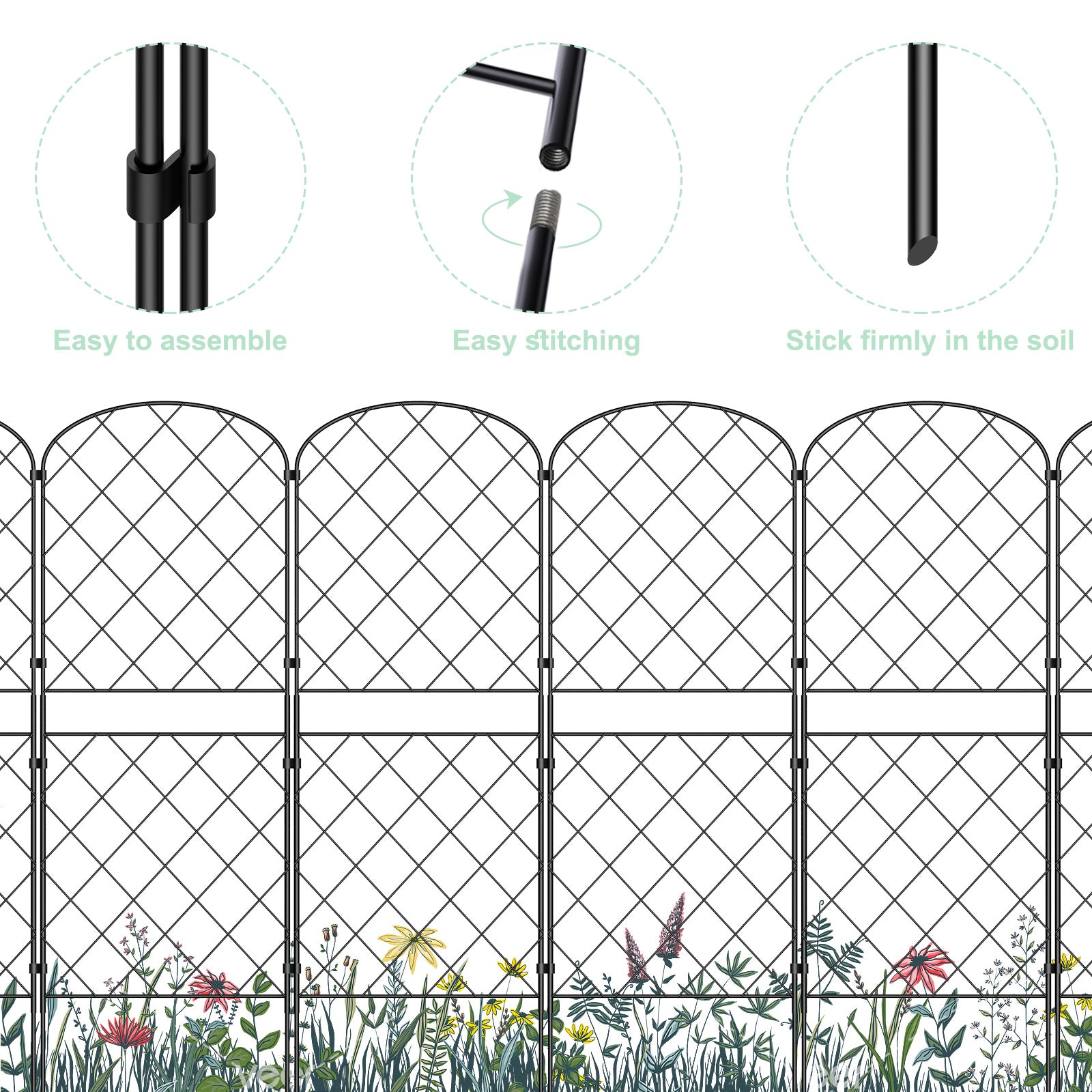 10-Pack Decorative Metal Garden Fence Panels - Rustproof No-Dig Animal Barrier - Arched Wire Edging for Flower Beds, Patio & Outdoor Decor