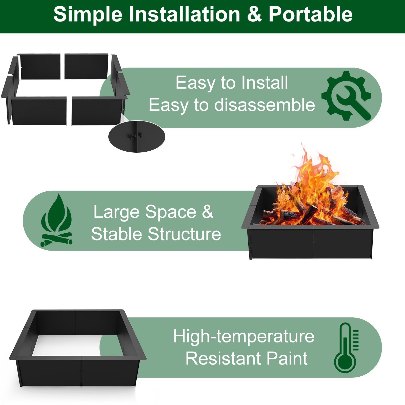 32-Inch Square Fire Pit Liner Insert for Outdoor DIY