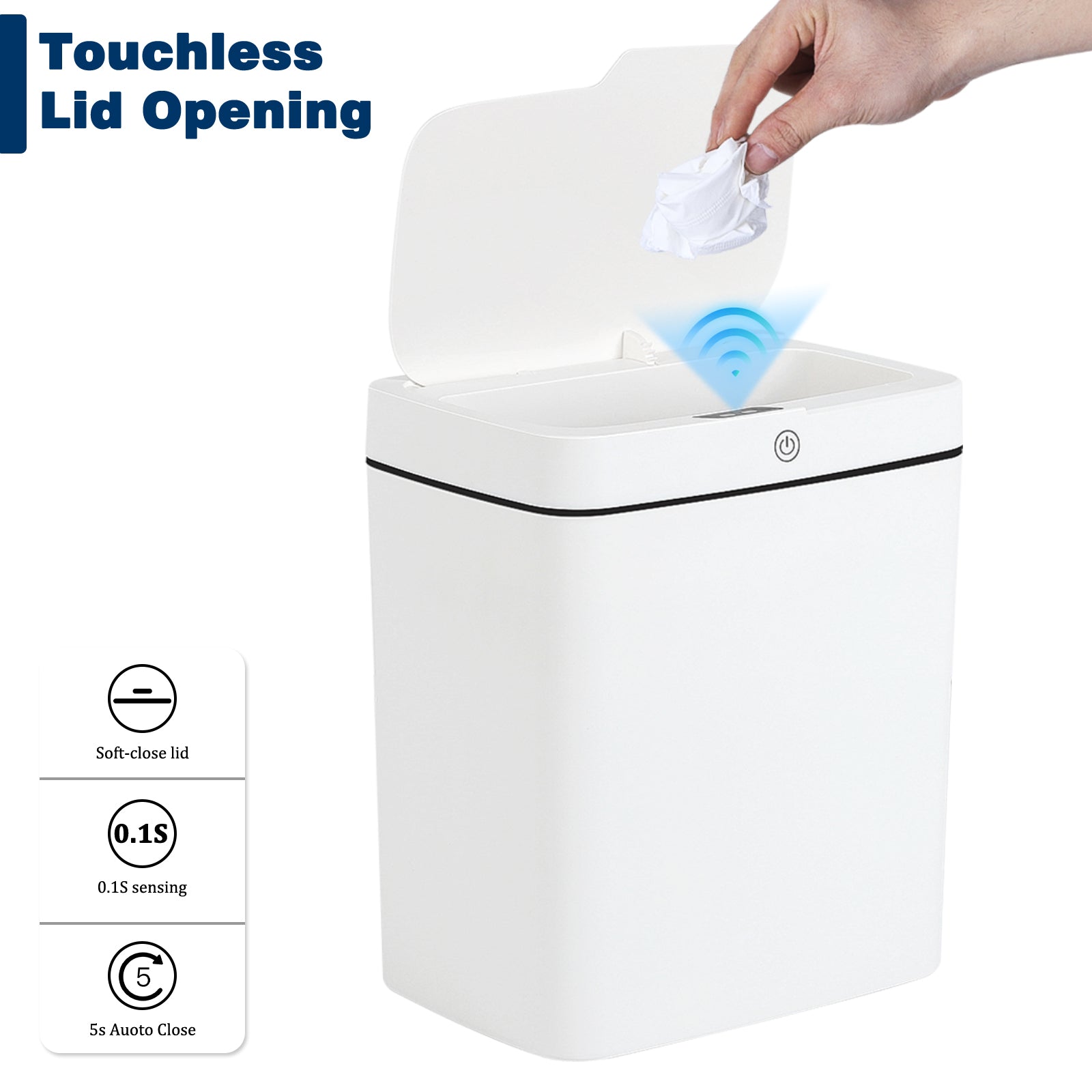 3-Mode Intelligent Sensor Trash Can - Automatic Touchless Garbage Bin with Battery Operation - Modern White Wastebasket for Bedroom & Bathroom