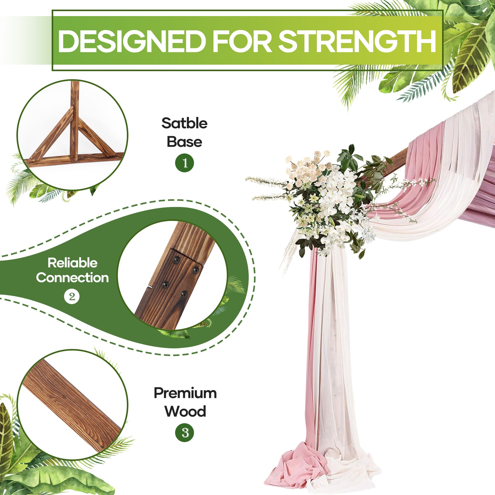 9FT Roof Style Wooden Wedding Arch, Rustic Brown Solid Wood Ceremony Arch Backdrop Stand, Heavy Duty Freestanding Arbor Frame for Wedding, Bridal Shower, Birthday, Anniversary, Indoor & Outdoor Decor