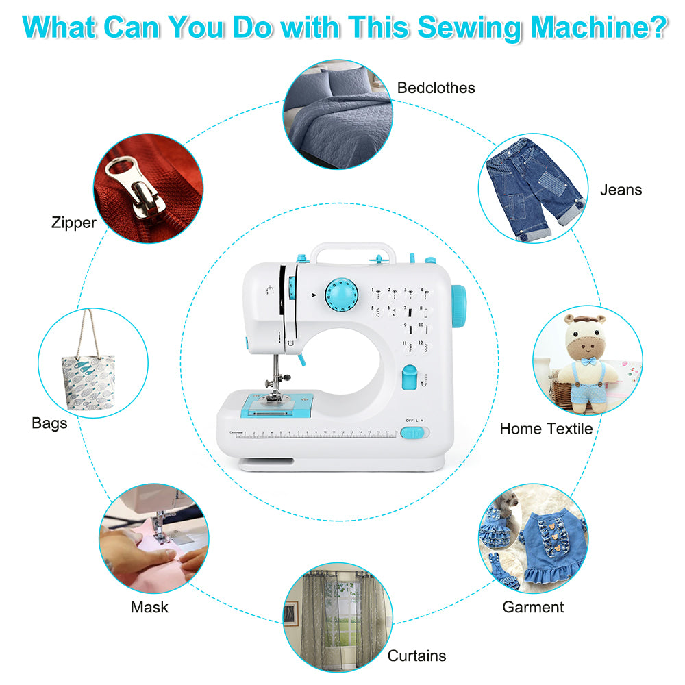 Household Sewing Machine with 12 Built-in Stitches, Portable Multi-Functional Mending Machine for Adults
