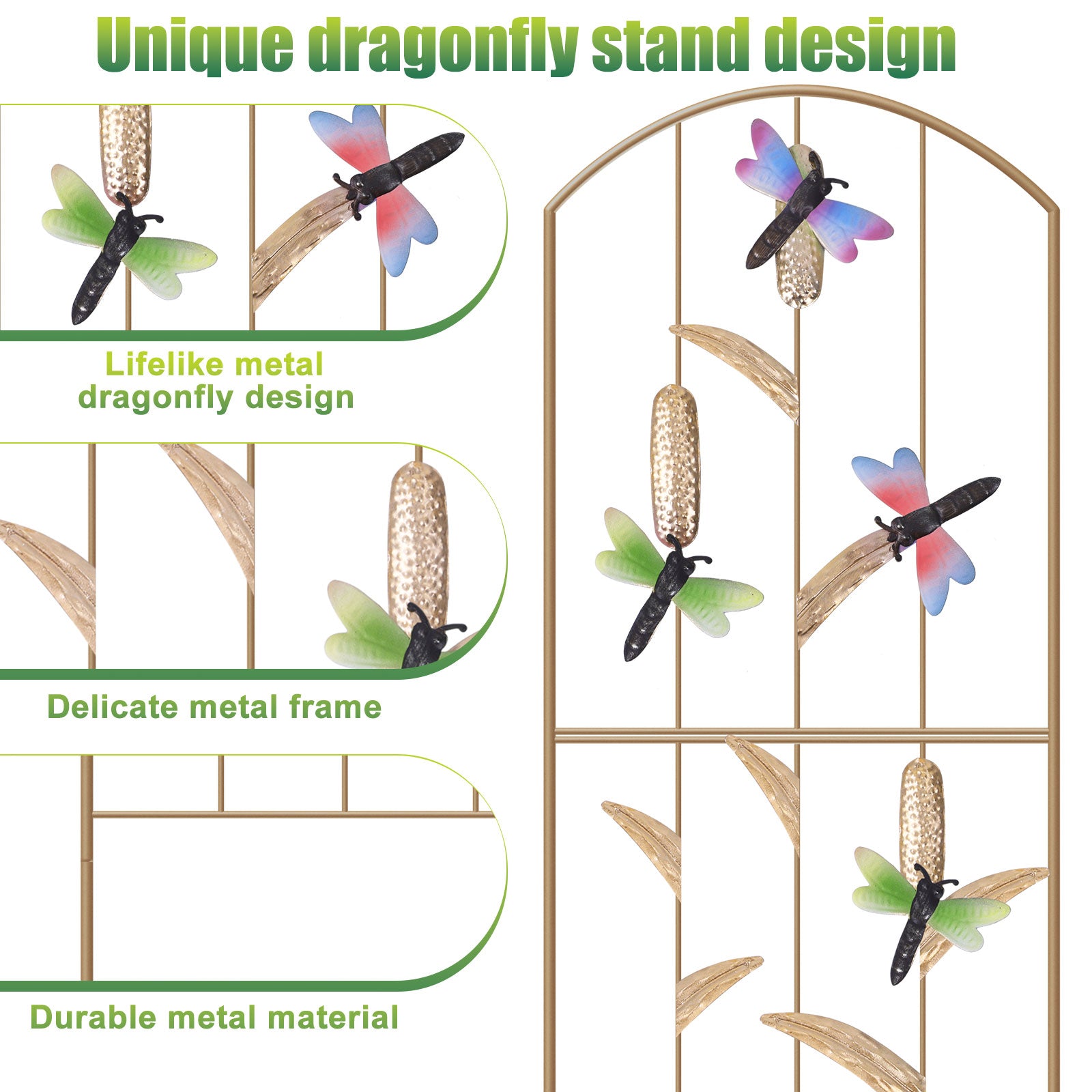 2-Pack Dragonfly Garden Trellis - 52inch Rustproof Metal Plant Support - Decorative Arched Trellis for Climbing Flowers & Vines