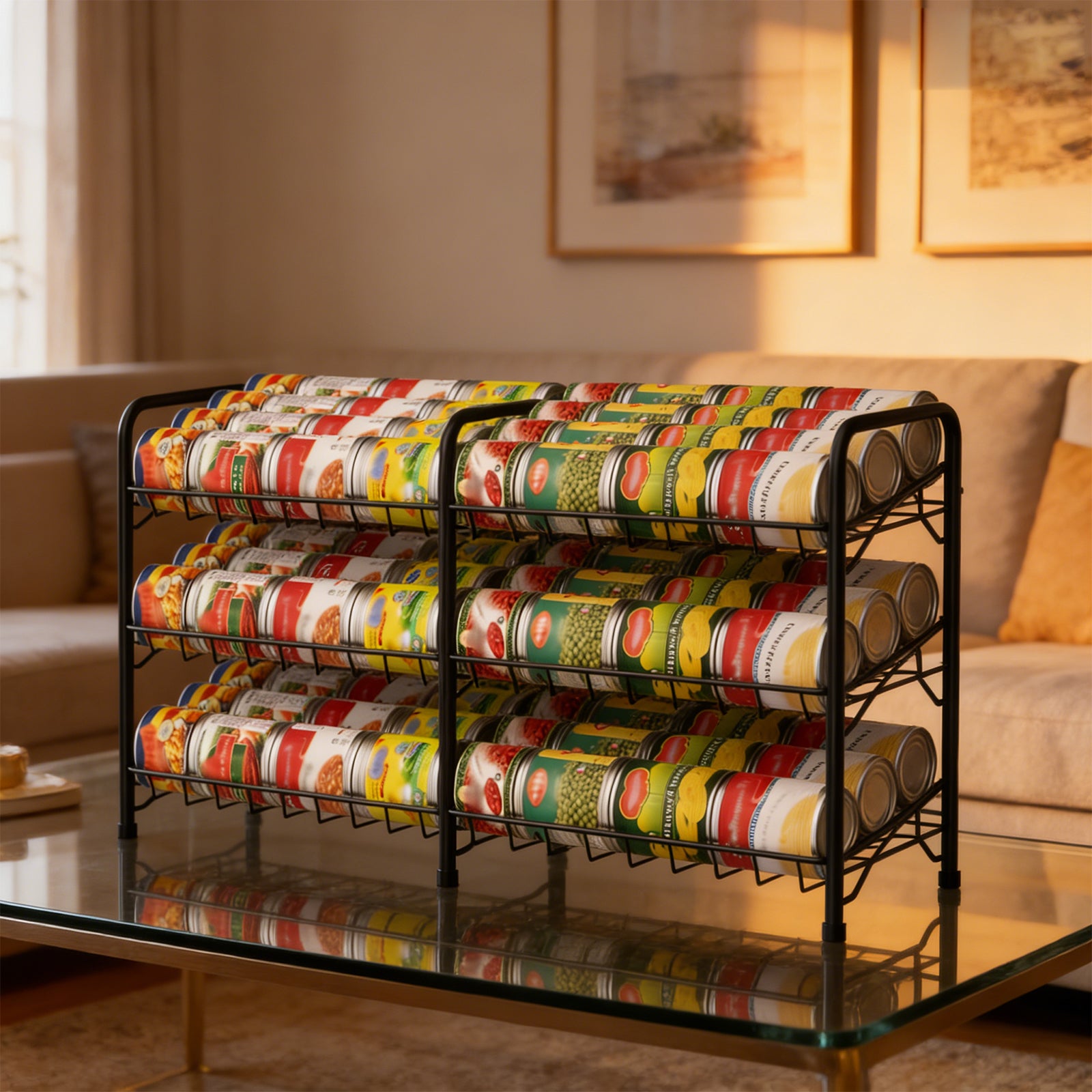 Stackable Can Rack Organizer - Holds Up to 72 Cans - 2-in-1 Gravity-Fed Can Storage for Kitchen Pantry & Cabinet, Black
