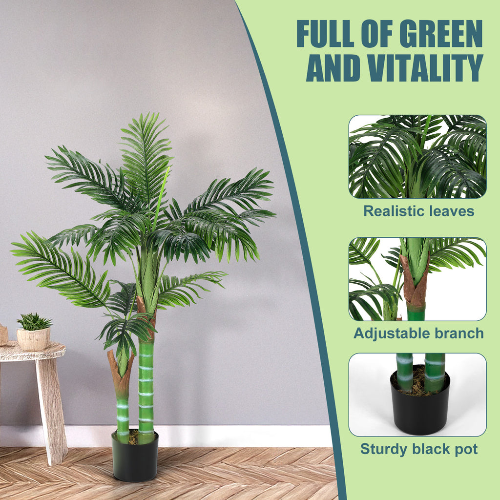 4FT Artificial Palm Tree - Lifelike Faux Tropical Plant in Pot - Realistic Textured Trunk & Silk Leaves for Indoor Home Office & Holiday Decor