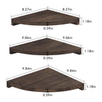 Set of 4 Rustic Dark Brown Wood Corner Floating Shelves, Wall-Mounted Storage and Display Units for Living Room, Bedroom, and Kitchen.