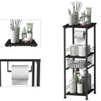 Slim Bathroom Storage Cabinet with Toilet Paper Holder - Narrow Multi-Purpose Floor Shelf for Small Spaces, Laundry Room & Kitchen Pantry, Black
