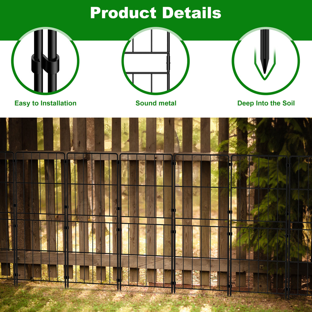 38" (H) x 10ft (L) Tall Decorative Garden Fence - 10-Panel Rustproof Metal Border Animal Barrier for Dogs, Heavy-Duty No-Dig Outdoor Fencing