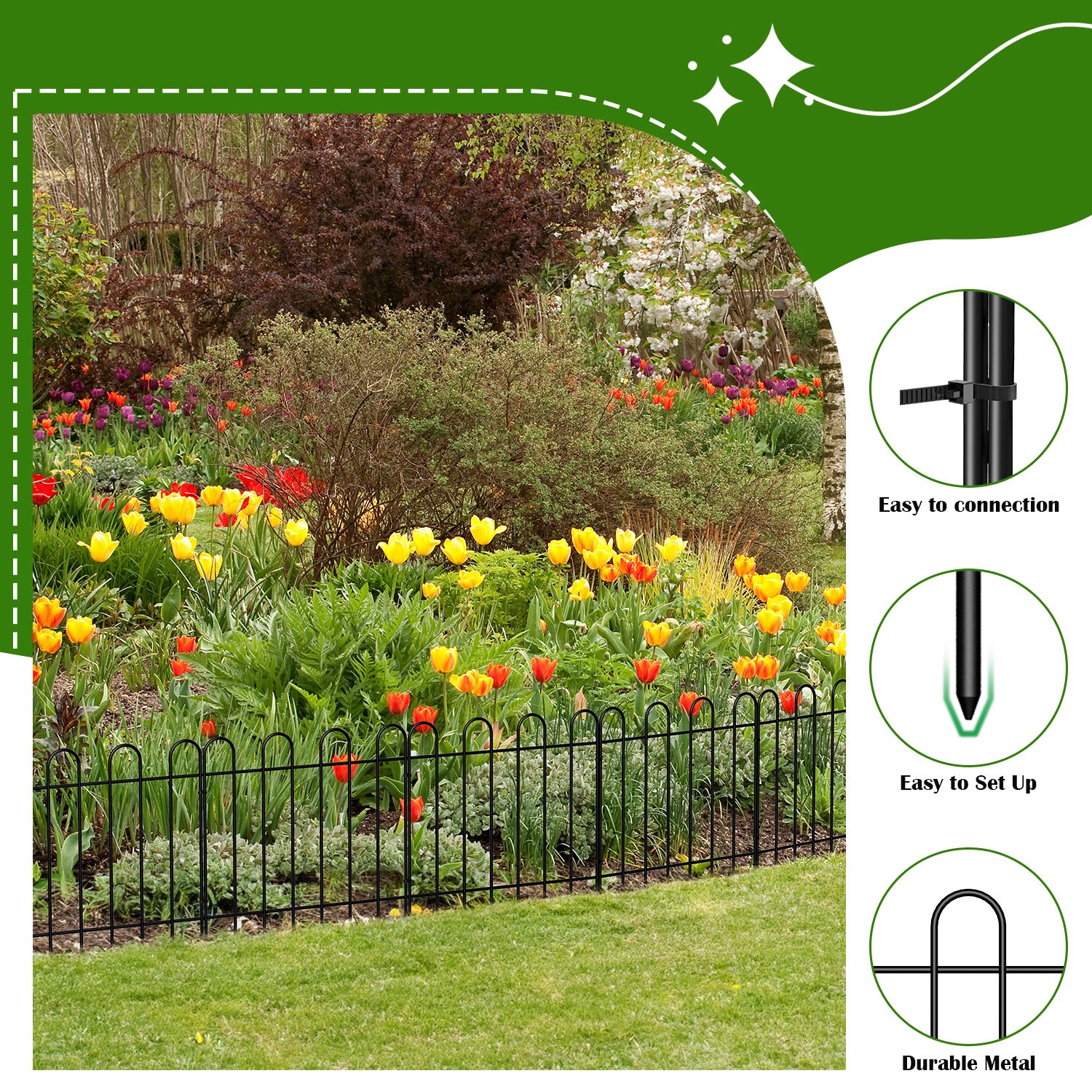 20-Pack Decorative Garden Fence, 16.5"H x 21ft Rustproof Metal Animal Barrier for Yard, Dog & Flower Bed Border,