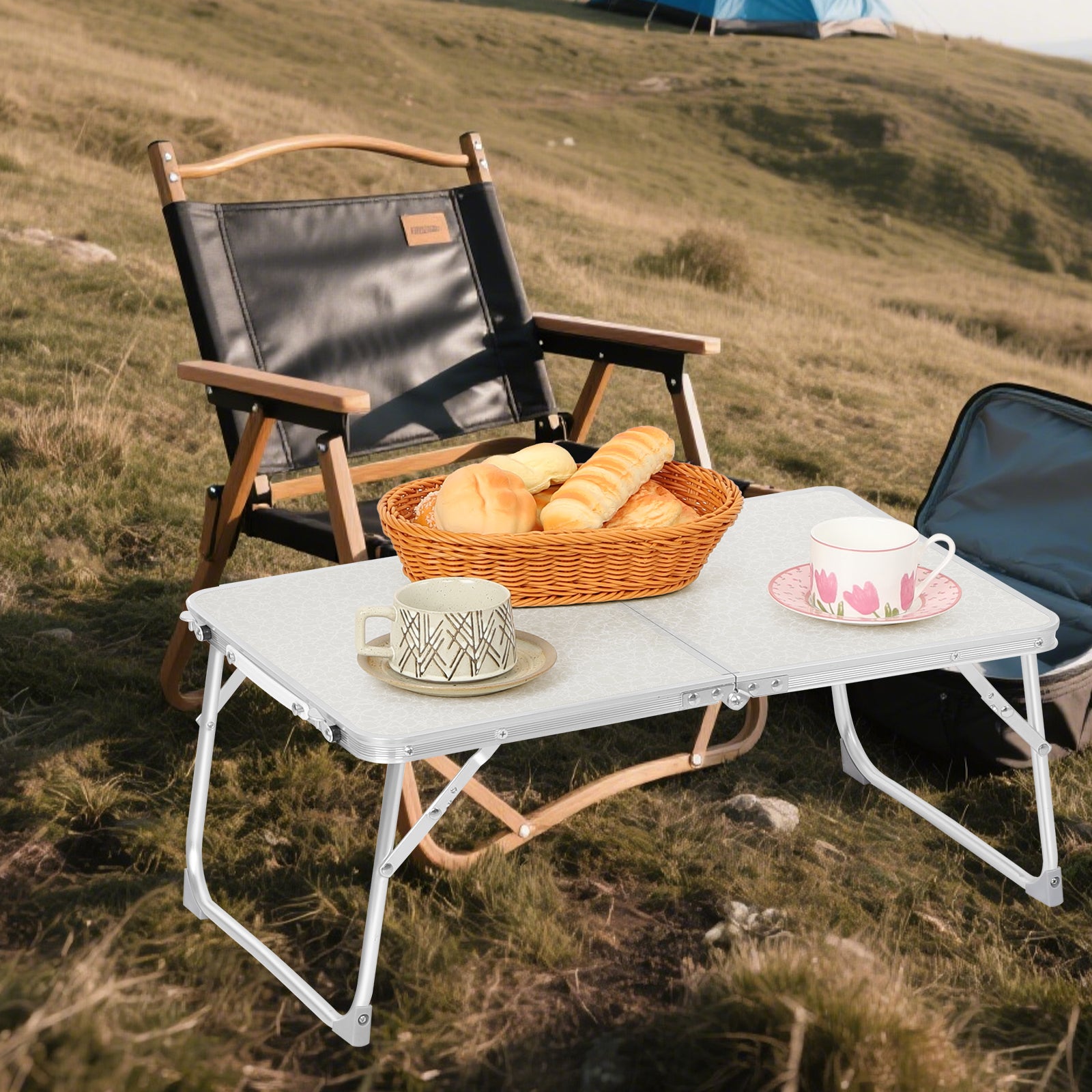24-Inch Folding Aluminum Camping Table - Portable Low Picnic Table for Outdoor & Indoor Use - Lightweight Small Table for Tailgating & Garden