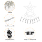 12FT Christmas Waterfall Lights with 14inch Star Topper - 350 LED Outdoor Star String Lights for Yard