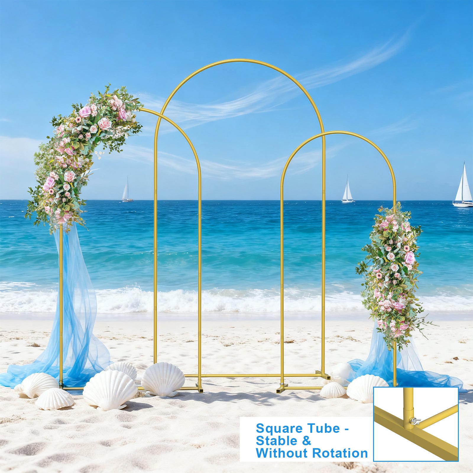 Set of 3 Metal Arch Backdrop Stands (7.3FT, 6.6FT, 6FT) - Wedding Arch Frame for Ceremony