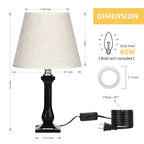 Set of 2 Contemporary Bedroom Nightstand Lights, Sleek Black Desktop Lamps with Acrylic Bases and Fabric Shades for Home Office or Dormitory Use