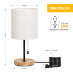 Modern White Bedside Table Lamp (16 Inches) - Wood Base Nightstand Lamp with Linen Fabric Shade