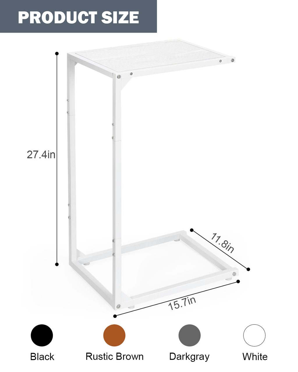 2-Pack C-Shaped Side Tables, White Slim Sofa End Tables, Laptop & Snack Table for Small Spaces, Living Room & Bedroom