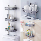 3-Level Space-Saving Wall Shelves, Drill-Free Over-Toilet Organizer for Bathroom and Laundry, Customizable Triple-Tier Floating Storage Rack