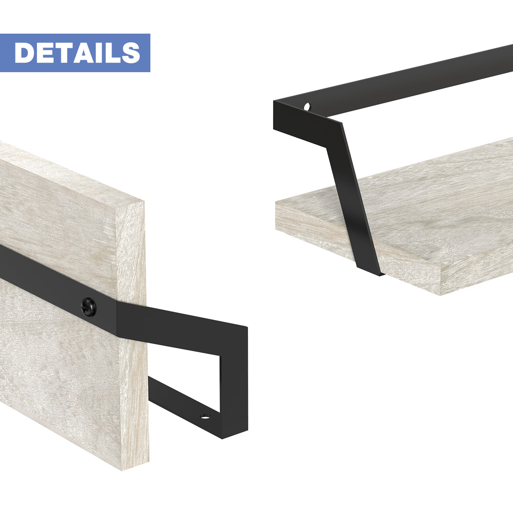 Rustic Wooden Floating Shelves Set of 3 - Wall Mounted Decorative Display Racks for Living Room & Bedroom