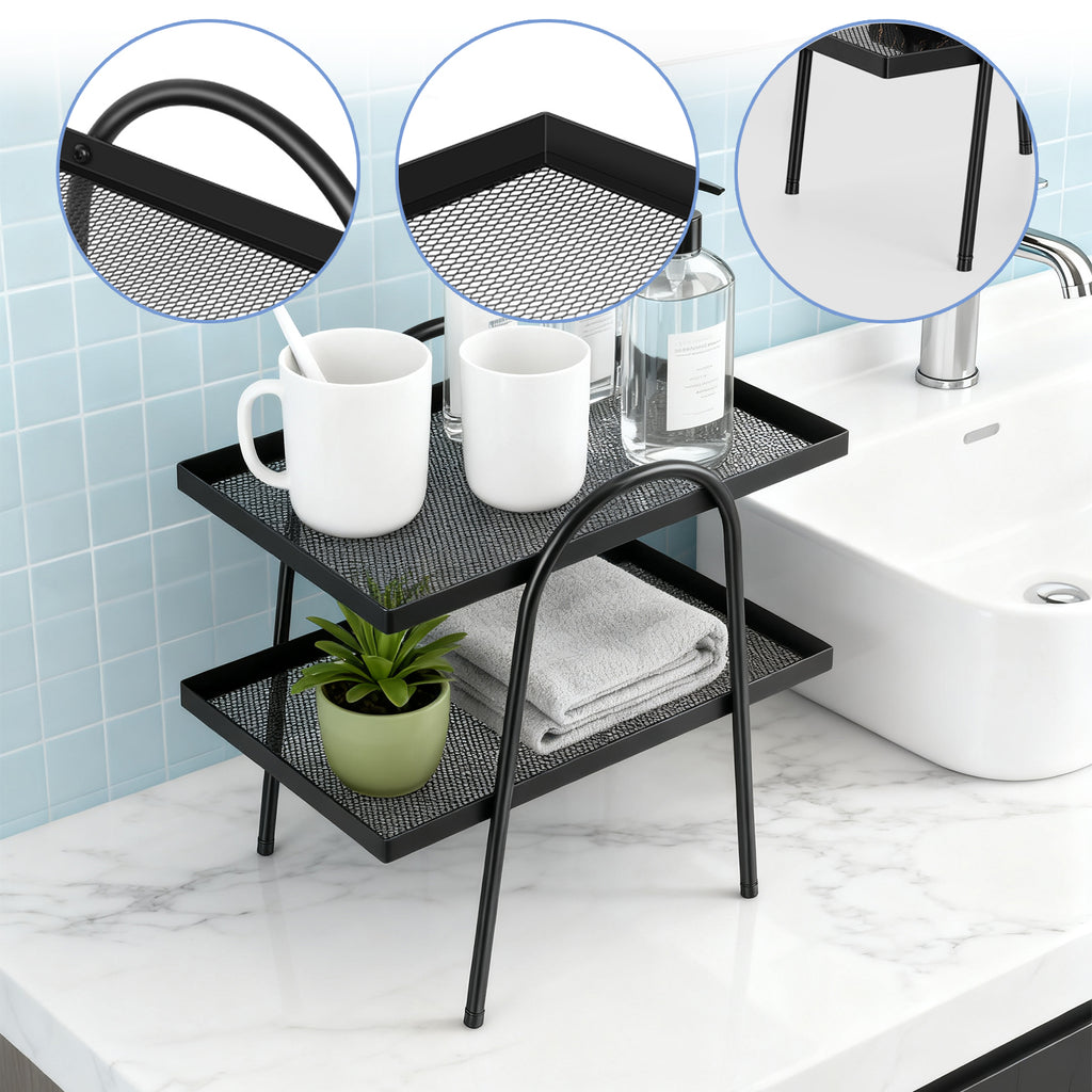 2-Tier Bathroom Countertop Organizer - Elegant Metal Vanity Storage Rack for Makeup, Skincare, and Spices