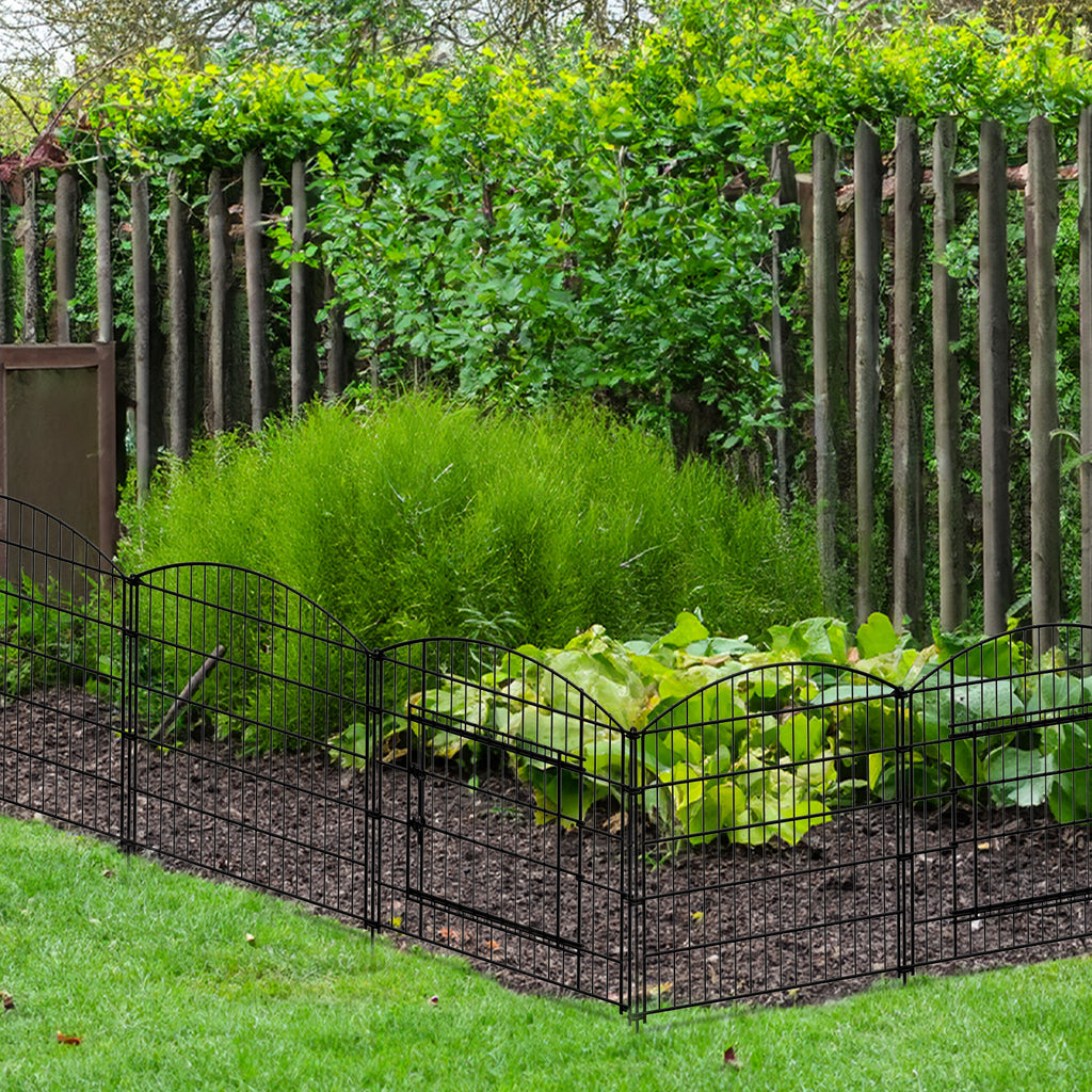 Decorative Garden Fence with Gate - Rustproof Metal Panel Set - No-Dig Animal Barrier for Dogs & Rabbits,