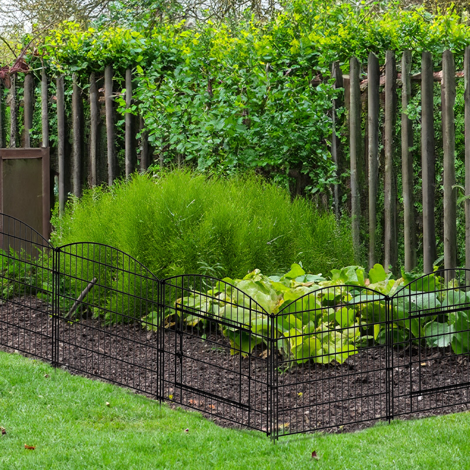 Decorative Garden Fence with Gate - Rustproof Metal Panel Set - No-Dig Animal Barrier for Dogs & Rabbits,
