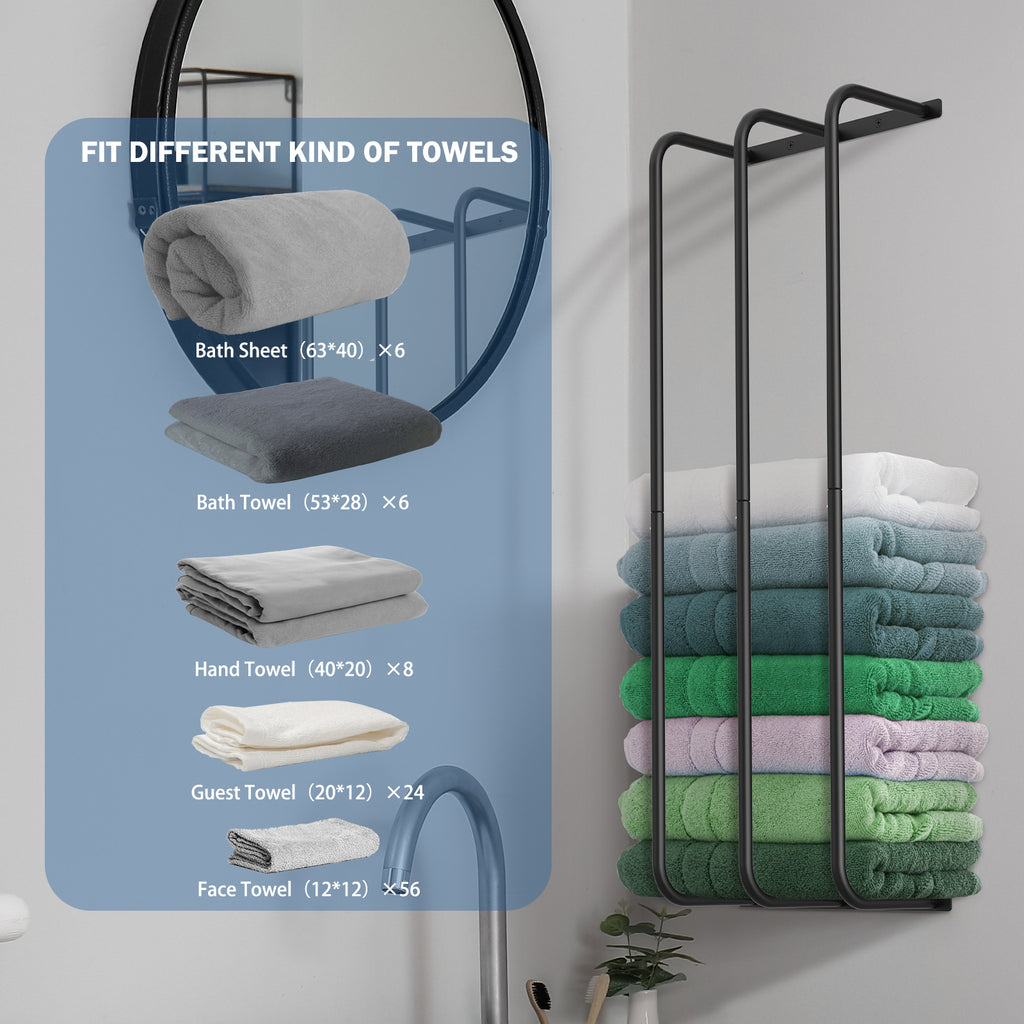 Vertical Towel Rack | Wall-Mounted Metal Organizer for Rolled Bath Towels & Linens