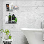 2-Pack Wall Mount No Drill Shower Caddy with Hooks - Space Saving Bathroom Organizer for Shampoo Conditioner and Bath Essentials