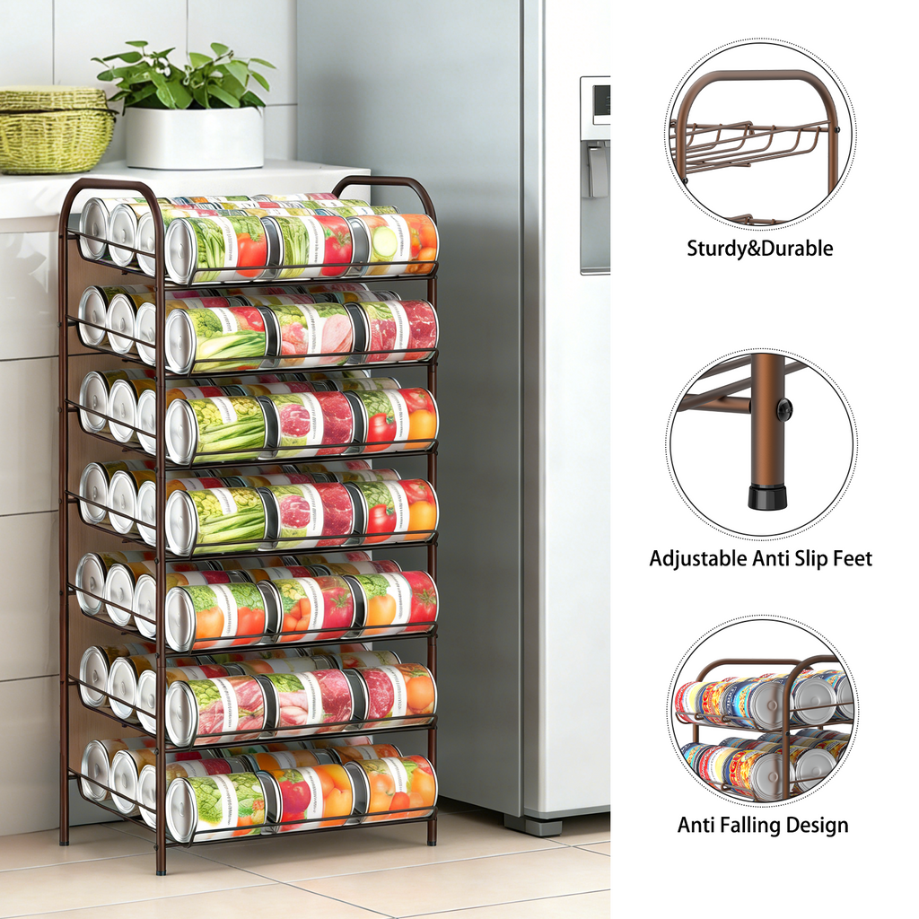 7-Tier Can Dispenser Rack - Rustic Brown Pantry Organizer Holds up to 84 Cans