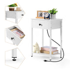Set of 2 White Nightstands with Charging Station, End Tables with Drawer, USB Ports & Storage Shelf for Bedroom, Living Room, Small Spaces