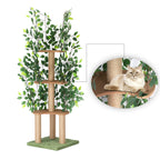 Modern Cat Tree with Artificial Leaves - Multi-Level Cat Tower with Scratching Posts & Hiding Spots