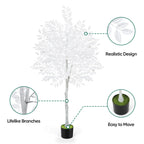 6ft Artificial Ficus Tree with White Silk Leaves, Tall Unique White Faux Plant in Pot for Modern Wedding & Home Office Decor