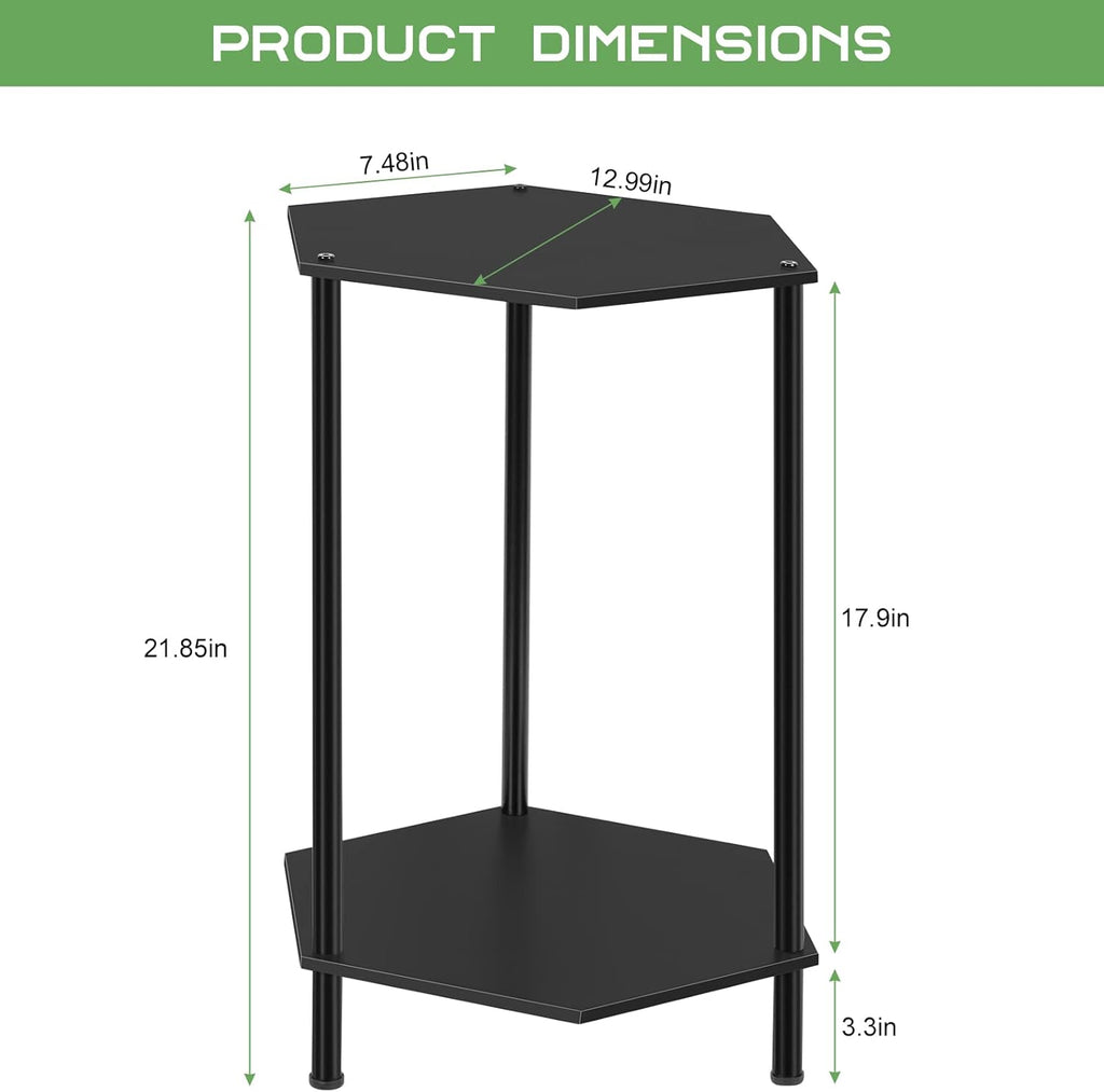 Bamboo Hexagonal End Table Set of 2 - 2-Tier Side Table & Nightstand for Small Spaces, Black