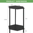 Bamboo Hexagonal End Table Set of 2 - 2-Tier Side Table & Nightstand for Small Spaces, Black