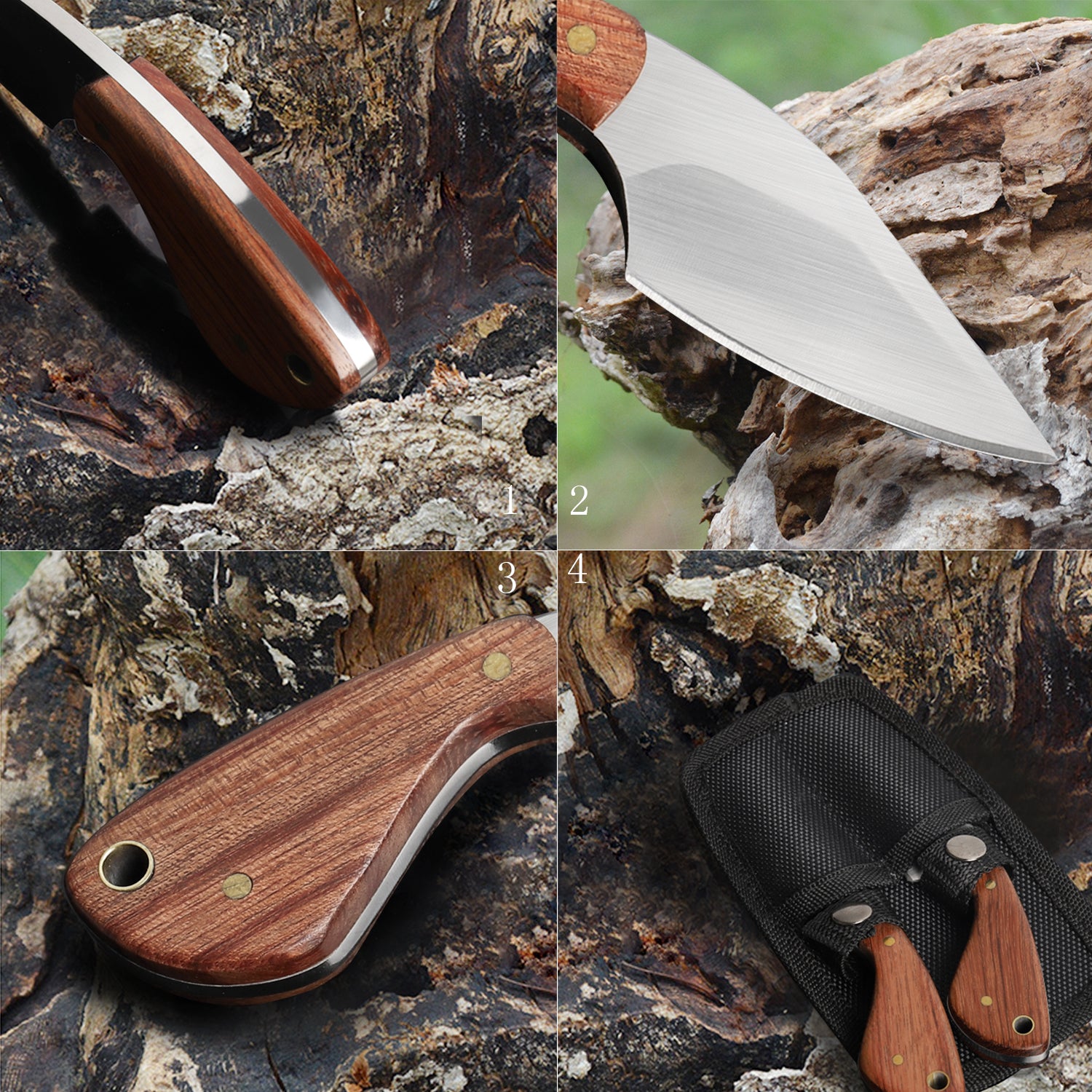 2-Piece Set Durable Stainless Steel Full Tang Camping Knives with Protective Sheaths for Outdoor Activities