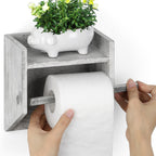 Rustic Wall-Mounted Wooden Toilet Tissue Dispenser with Integrated Display Ledge for Washrooms and Kitchens