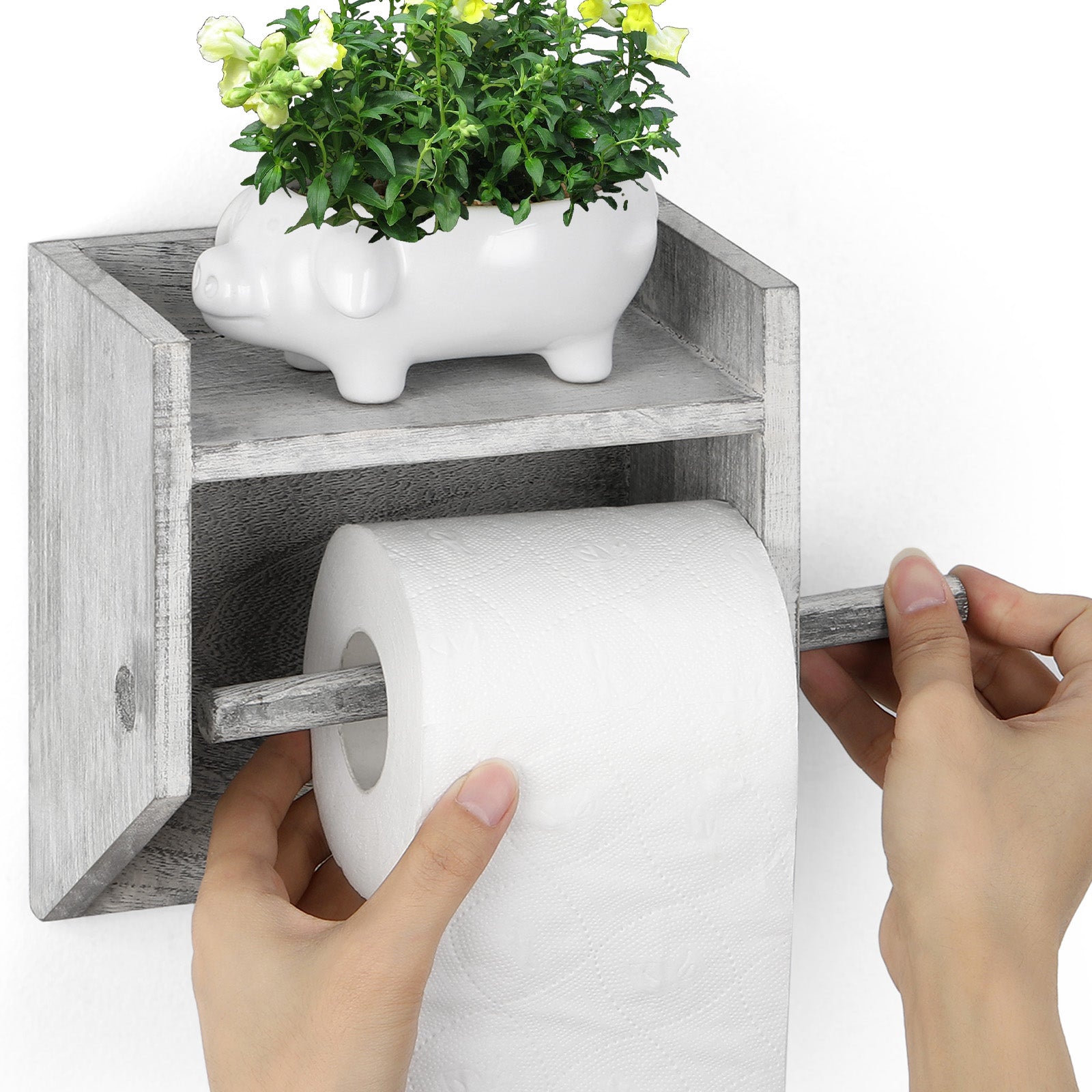 Rustic Wall-Mounted Wooden Toilet Tissue Dispenser with Integrated Display Ledge for Washrooms and Kitchens