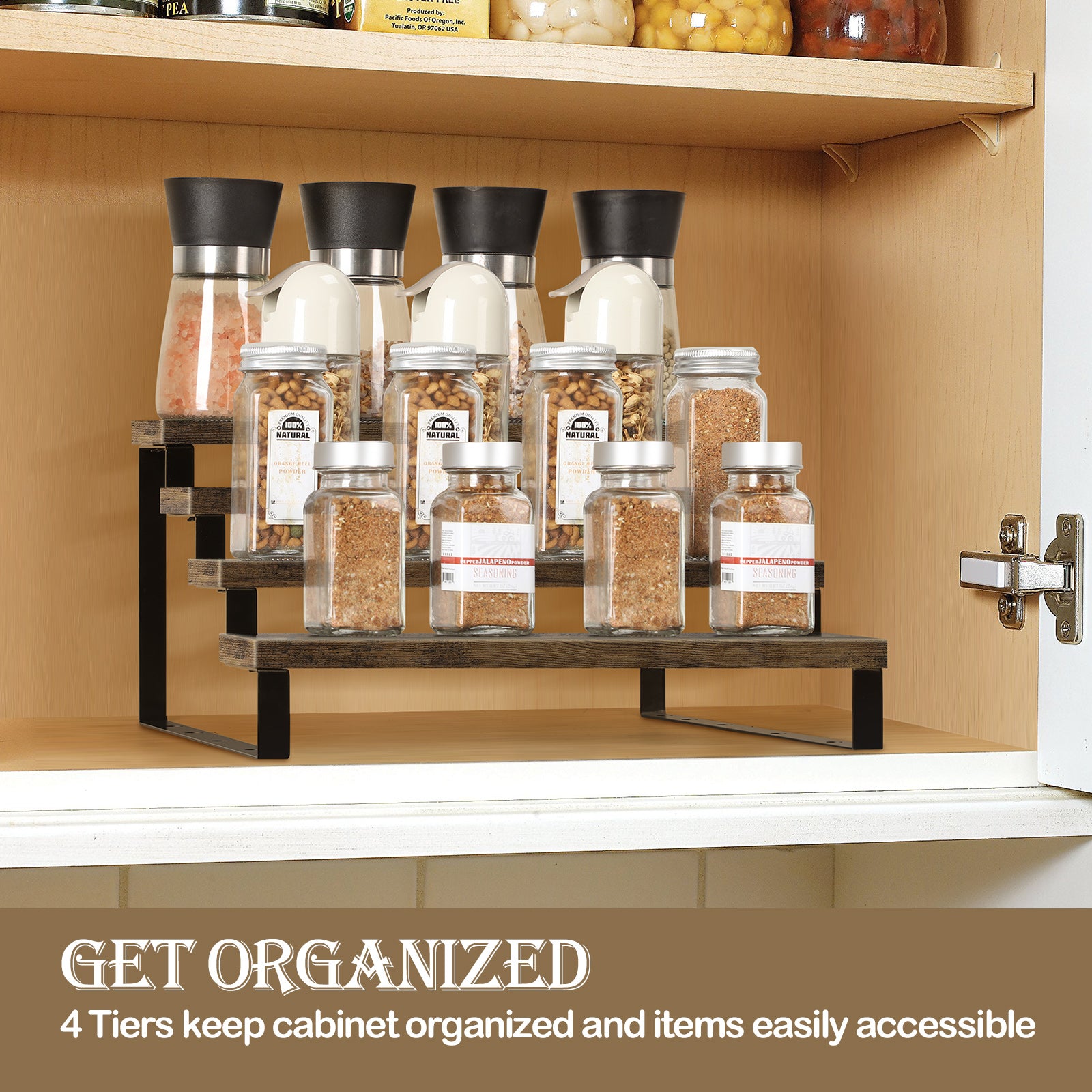 4-Tier Expandable Spice Rack (Set of 2) -Adjustable Step Shelves for Kitchen Cabinets & Countertops