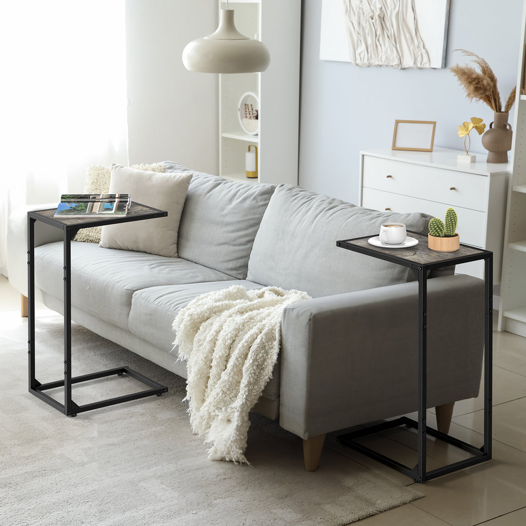 C-Shaped End Table, Snack Side Table Slide Under Sofa for Couch & Bed, Space Saving Sofa Table, Modern Gray,