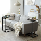 C-Shaped End Table, Snack Side Table Slide Under Sofa for Couch & Bed, Space Saving Sofa Table, Modern Gray,