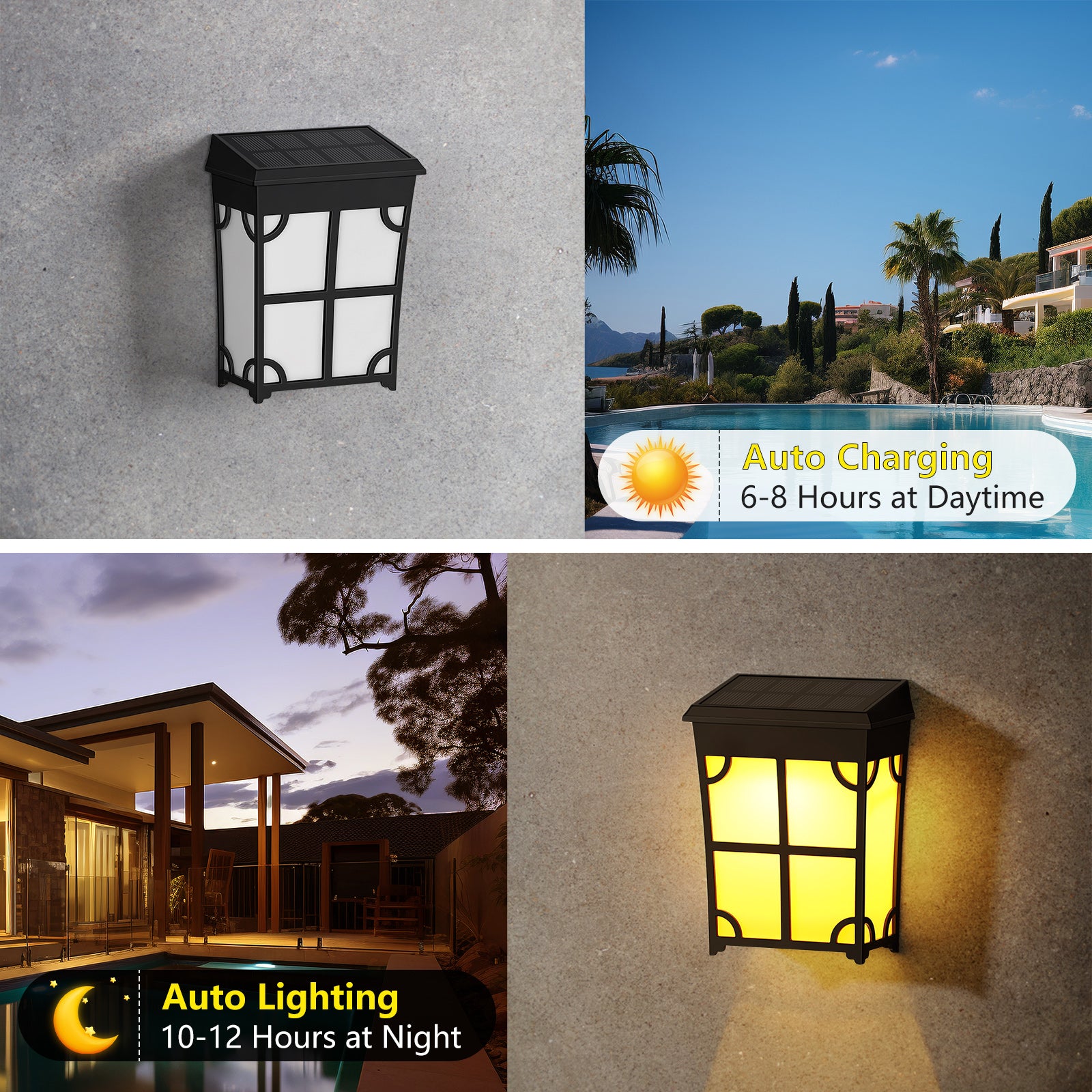 Set of 8 Retro Solar-Powered Outdoor Lights for Garden Pathways and Yards, Decorative Waterproof Wall-Mounted Lamps for Holiday and Ambient Lighting